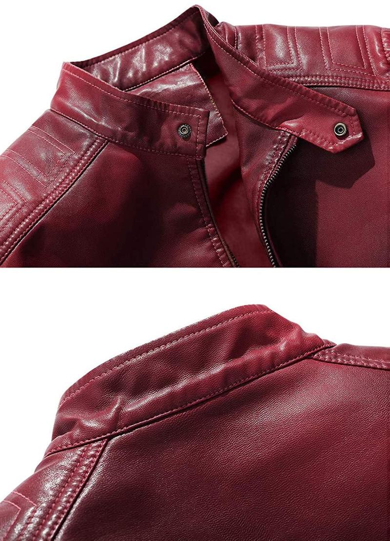 Men's Faux Leather Jacket Vintage with Stand Collar for Motorcycle Biker Riding Bomber Jacket for Men