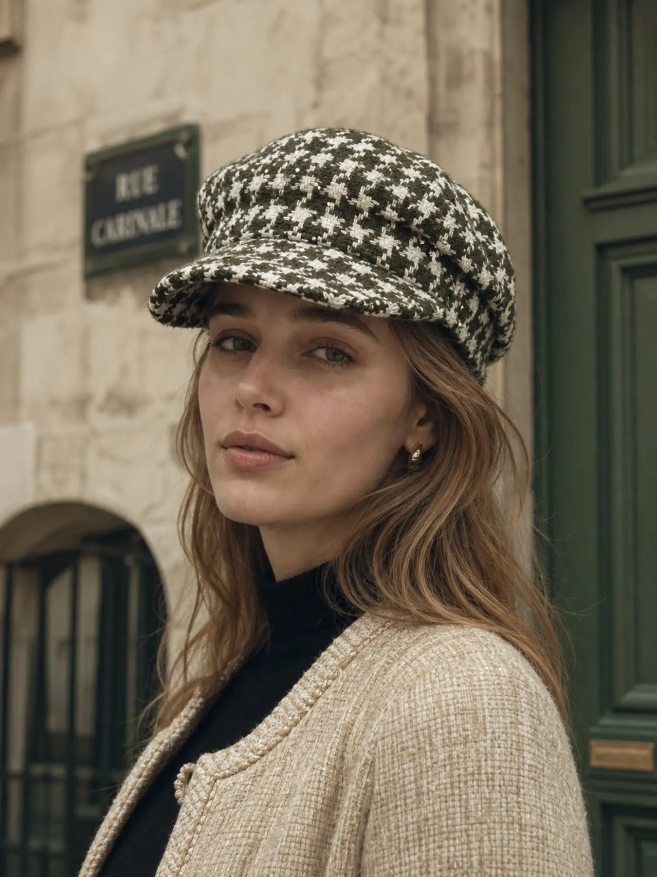 Vintage Checkered Newsboy Hat for Women, Autumn Winter Short Brim Octagon Hat, Casual Artistic Painter Hat, Fashion Accessory