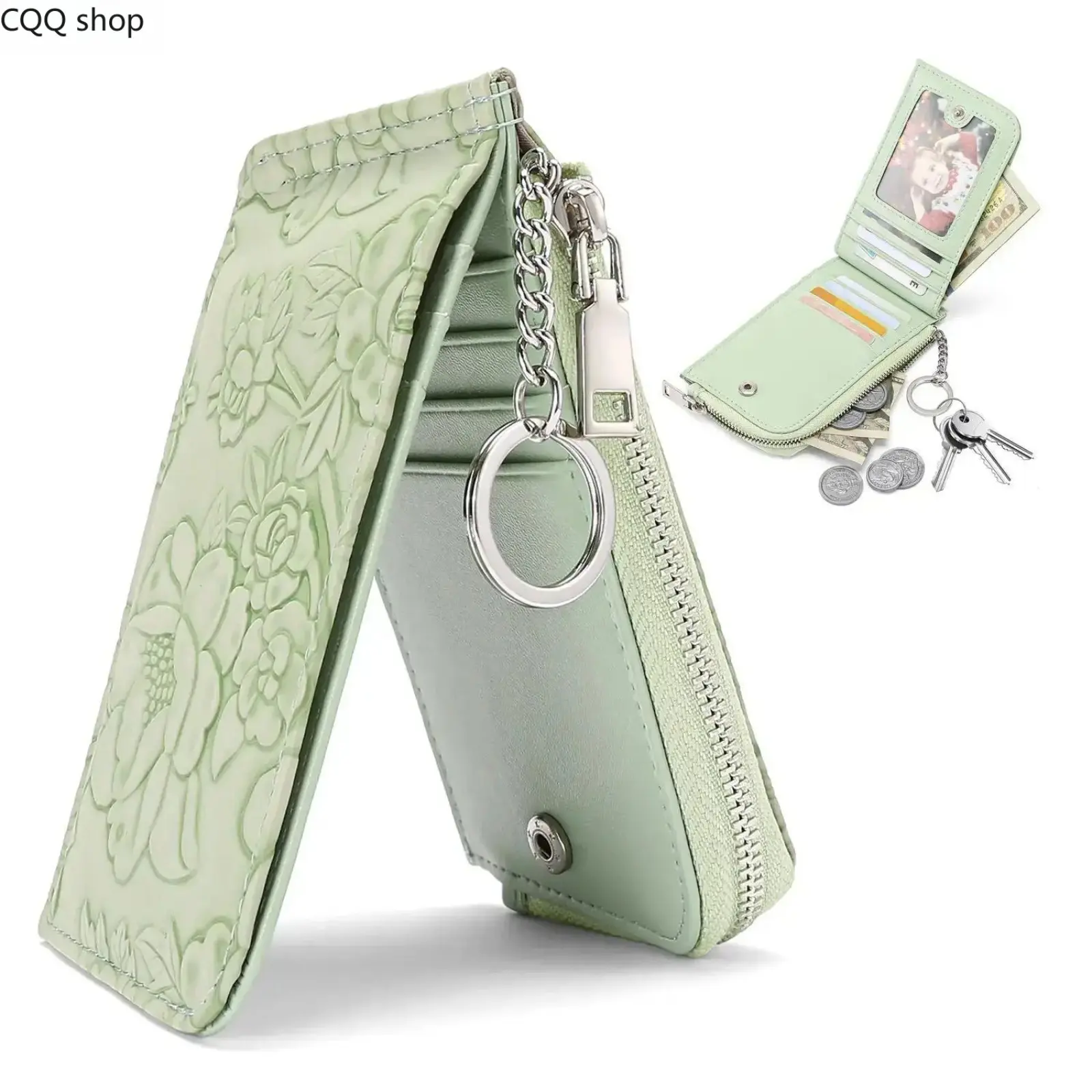 Slim Leather Wallet for Women, Minimalist RFID Blocking Card Organizer with Wristlet and Zipper for Everyday Use - Christmas Gift, Credit Card, Engagement, Pvc, Anniversary, Casual