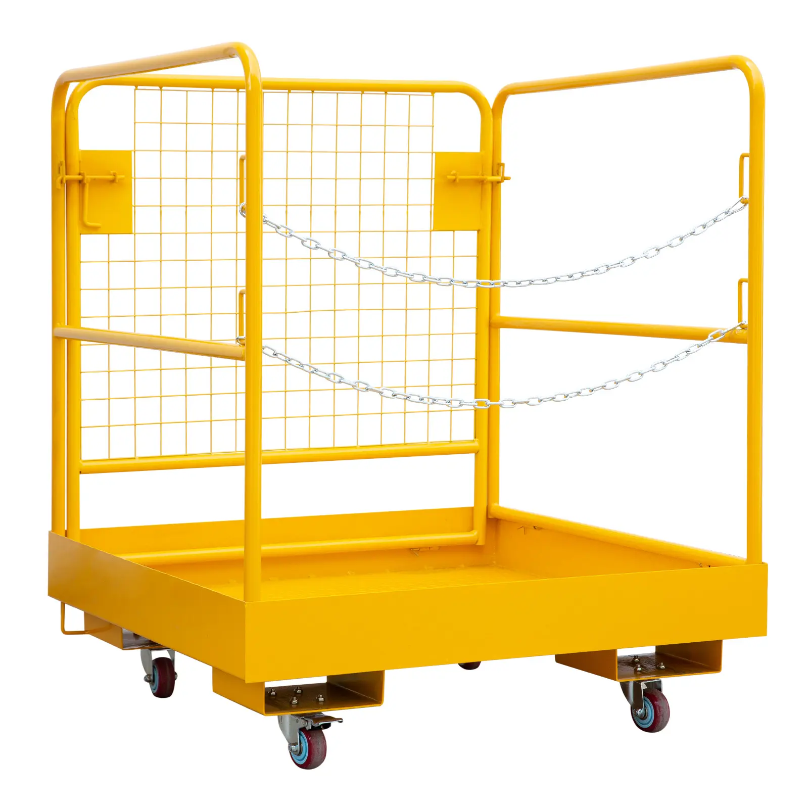 Heavy-Duty Forklift Man Basket Safety Cage, 36x36 Inch Forklift Work Platform with Swivel Casters and Chain Secured Gate 1200 lbs Man Basket Heavy Duty Collapsible Work Platform for Industrial Maintenance