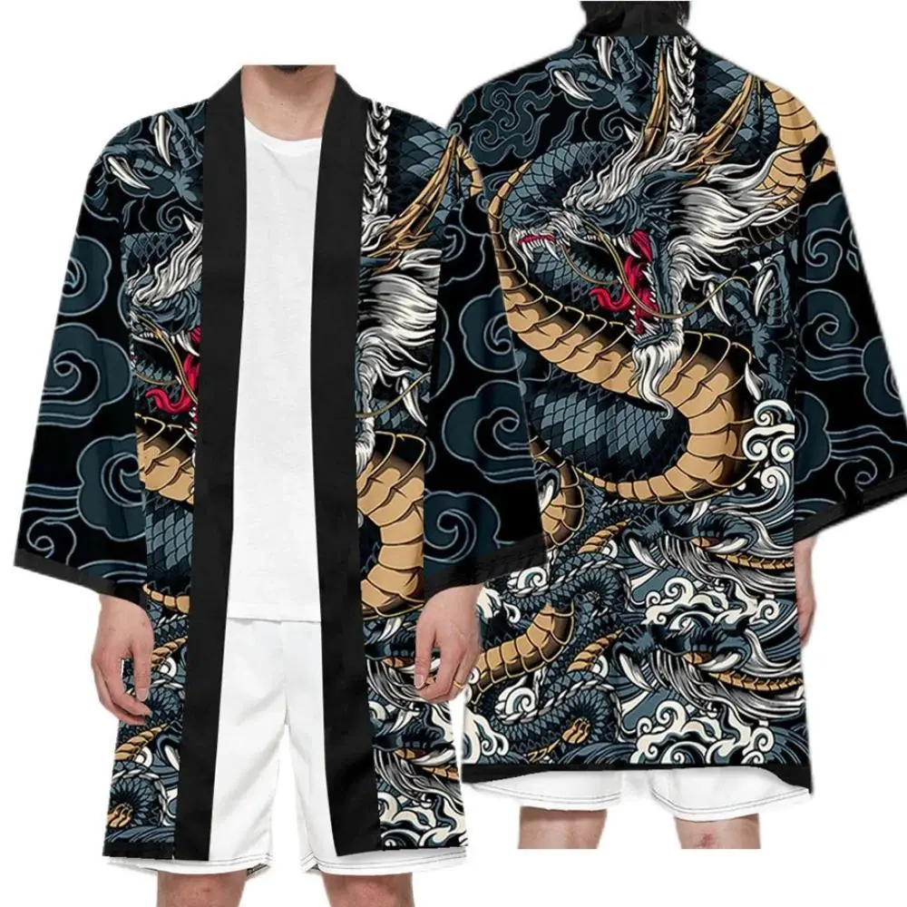 Plus Size Japanese Kimono Cardigan Men Women Long Robe Coat Streetwear Beach Yukata Cosplay Haori Harajuku Tops Asian Clothing