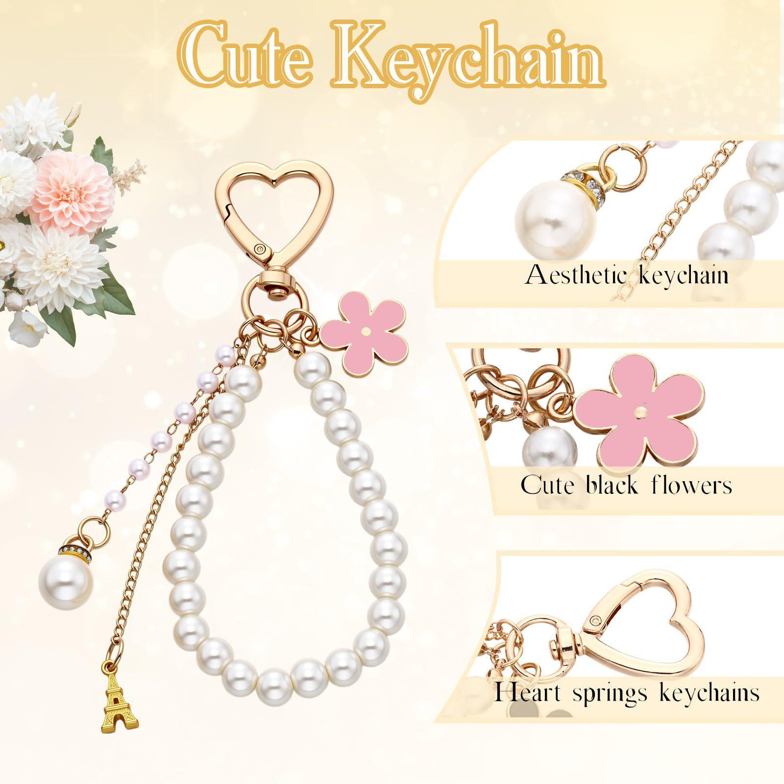 5 Pcs Bag Extender Chain Gold Pearl Purse Chain Ribbon Bow Keychain Extender Bag Strap Purse Charms Accessories for Handbag Y2K Aesthetic Bag Accessories Bag Charm Keychain Accessory Gifts for Women keychains for women
