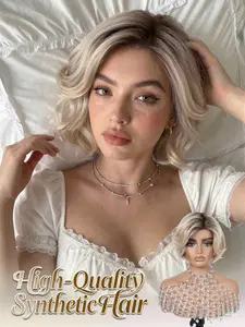 Topshe Short Blonde Bob Synthetic Wig, Wavy 8-Inch Heat-Resistant Lace Front, Versatile Styling for Videos, Photos, Travel, Daily Use, Artificial Wig
