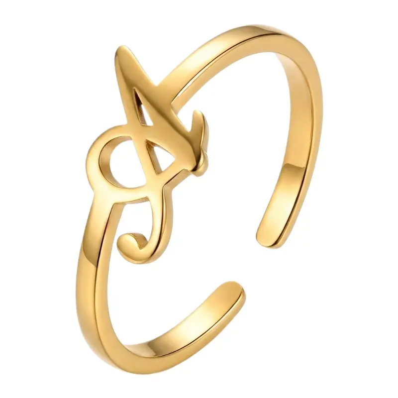 Women's Tarnish-Proof Custom Open Adjustable Ring - A-Z Initial Stainless Steel Minimalist Band, Personalized Alphabet Female Ring for Daily Wear, Perfect Birthday Gift for Her, Custom Ring