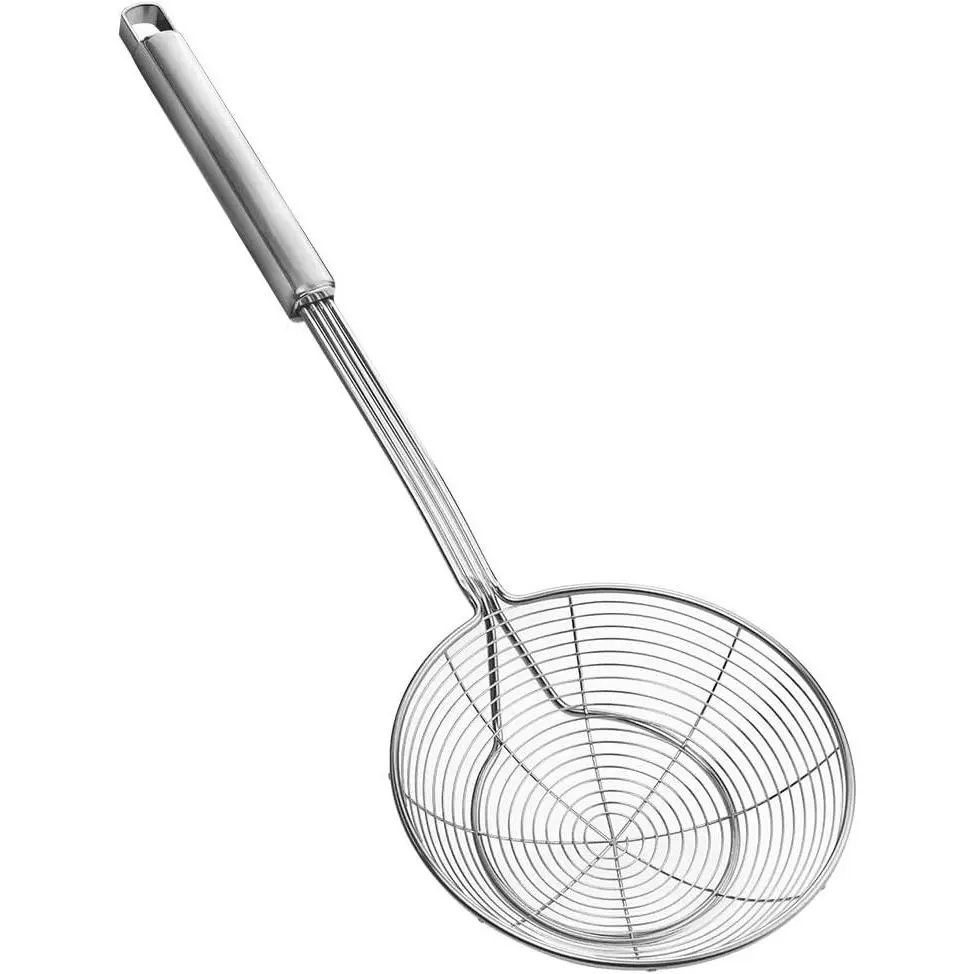 5.5 Inch (14cm) Spider Strainer Skimmer, Reinforced Double Coil Wire Small Slotted Cooking Spoon, Kitchen Utensil for Meatball Shrimp Dumplings Single Serving Shabu Shabu