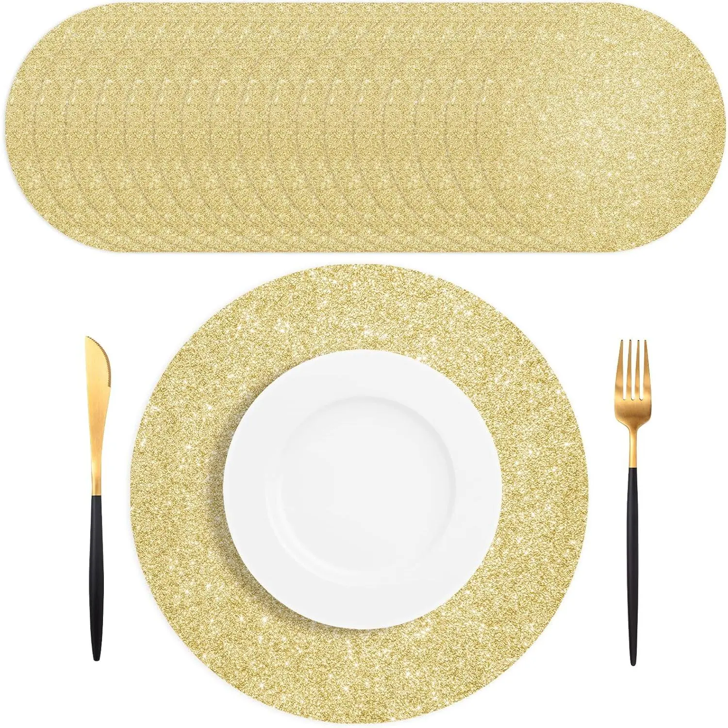 Disposable Gold Paper Placemats - 13.5" Size, Shiny Finish, 50 Pieces Party Supplies for Table Decor
