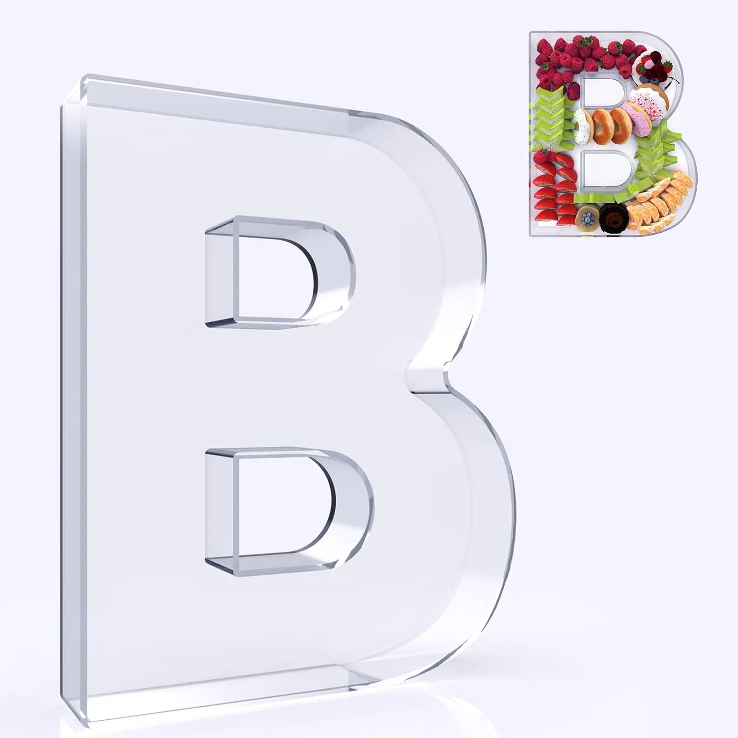 11" Acrylic Letter Charcuterie Box, Reusable Fillable Alphabet Number Form Tray for Birthday Anniversaries, Decorative Serving Display Candy Cake (B)