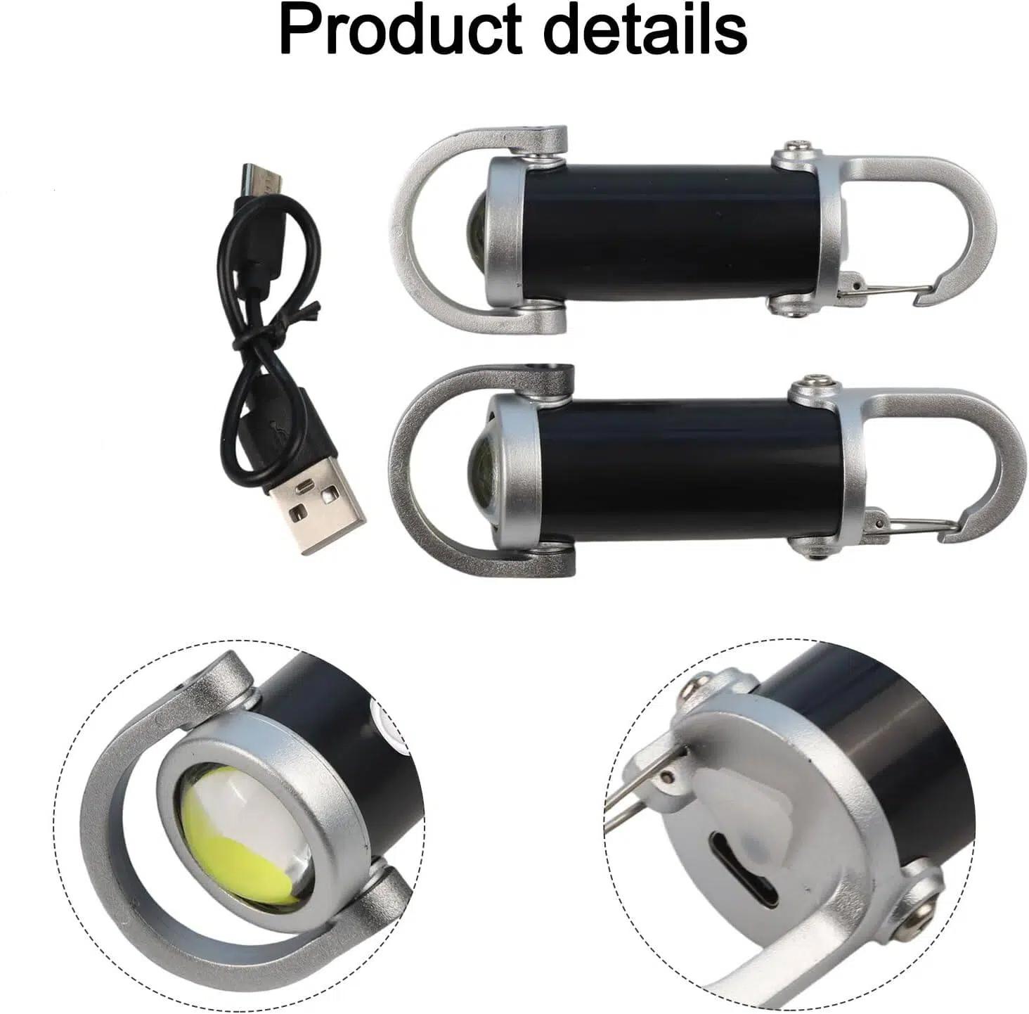 Rechargeable Mini Keychain Flashlights, 2-Pack Pocket Lights for Outdoor Adventures & Emergency Lighting (Black)