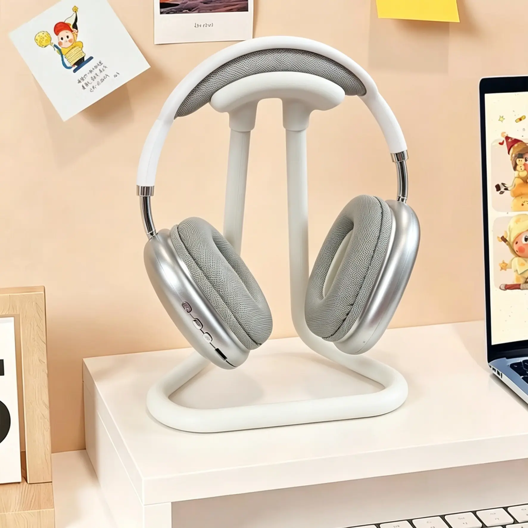 3D-printed Headphone Stand, Headphone Holder, Simple, Compatible with All Headphone Styles and Desktop Decor. The Rounded Curved Bracket Design Evenly Supports the Headband, Preventing Long-term Compression Deformation