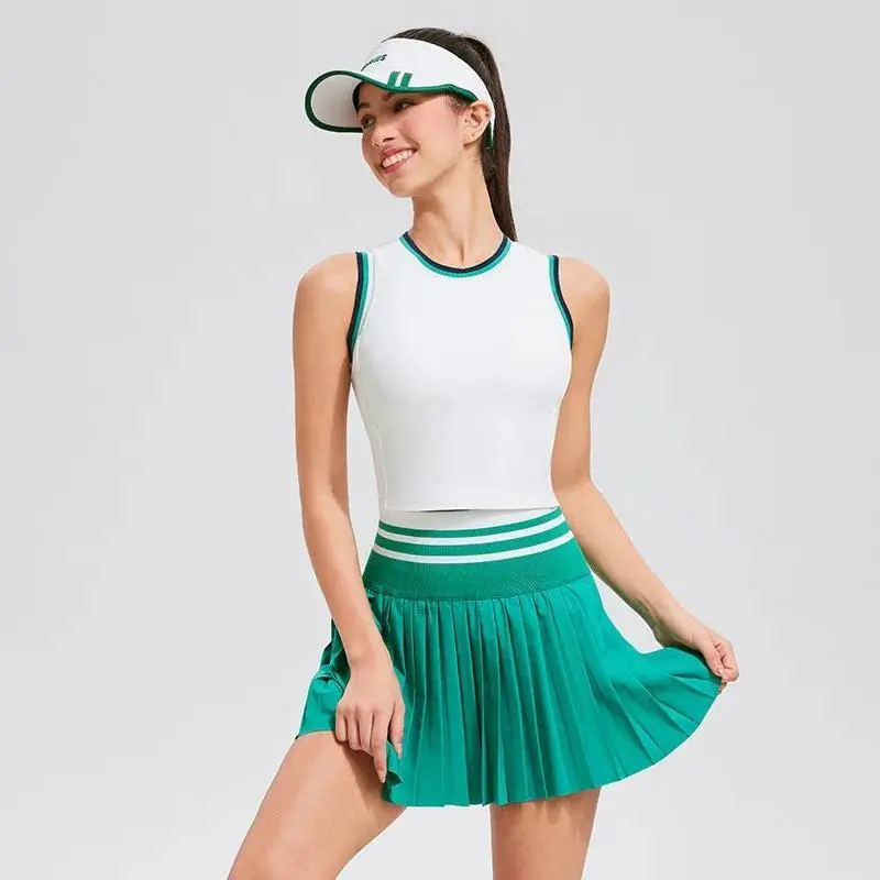 Sports Tennis Sets Women Two Pieces Golf Badminton Trainning Suits Clashing Color Stretchy Outfits Workout Slim Fit Tracksuits