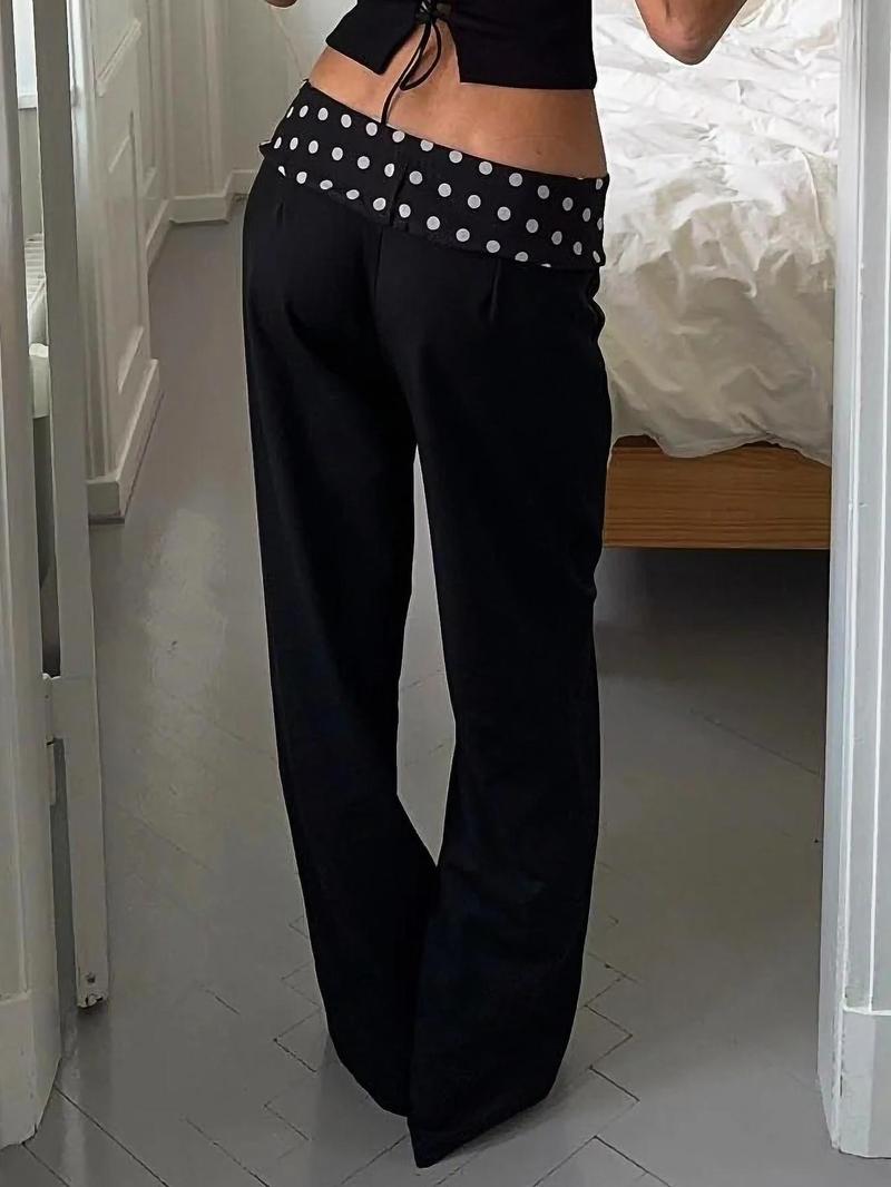 Women's Polka Dot Print Wide Leg Baggy Legged Pants, Elegant Fashion Casual Trousers for Daily Outdoor Wear, Women's Bottoms for All Seasons
