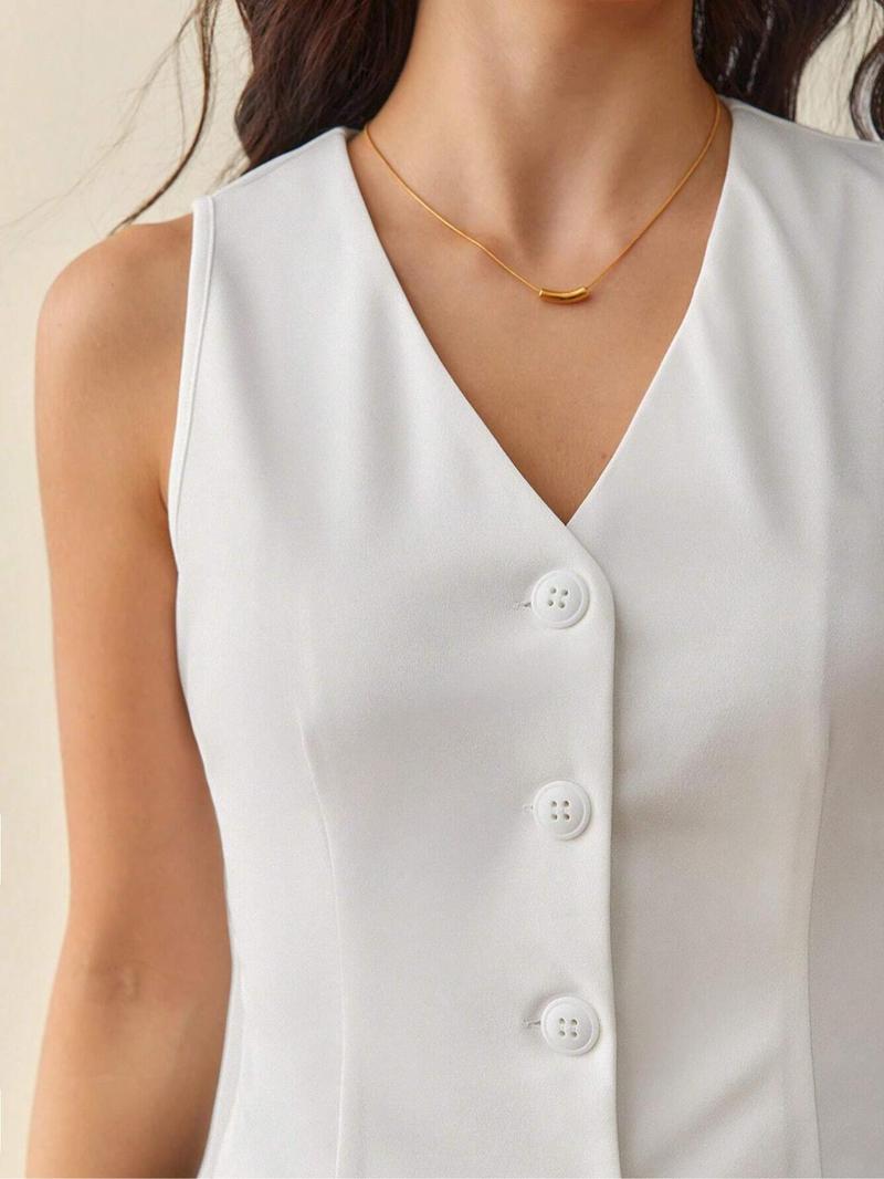 Women's Solid Color Button Front Vest, Elegant Fashion Casual Sleeveless Outerwear for Daily Outdoor Wear, Ladies Clothes for All Seasons, Tops