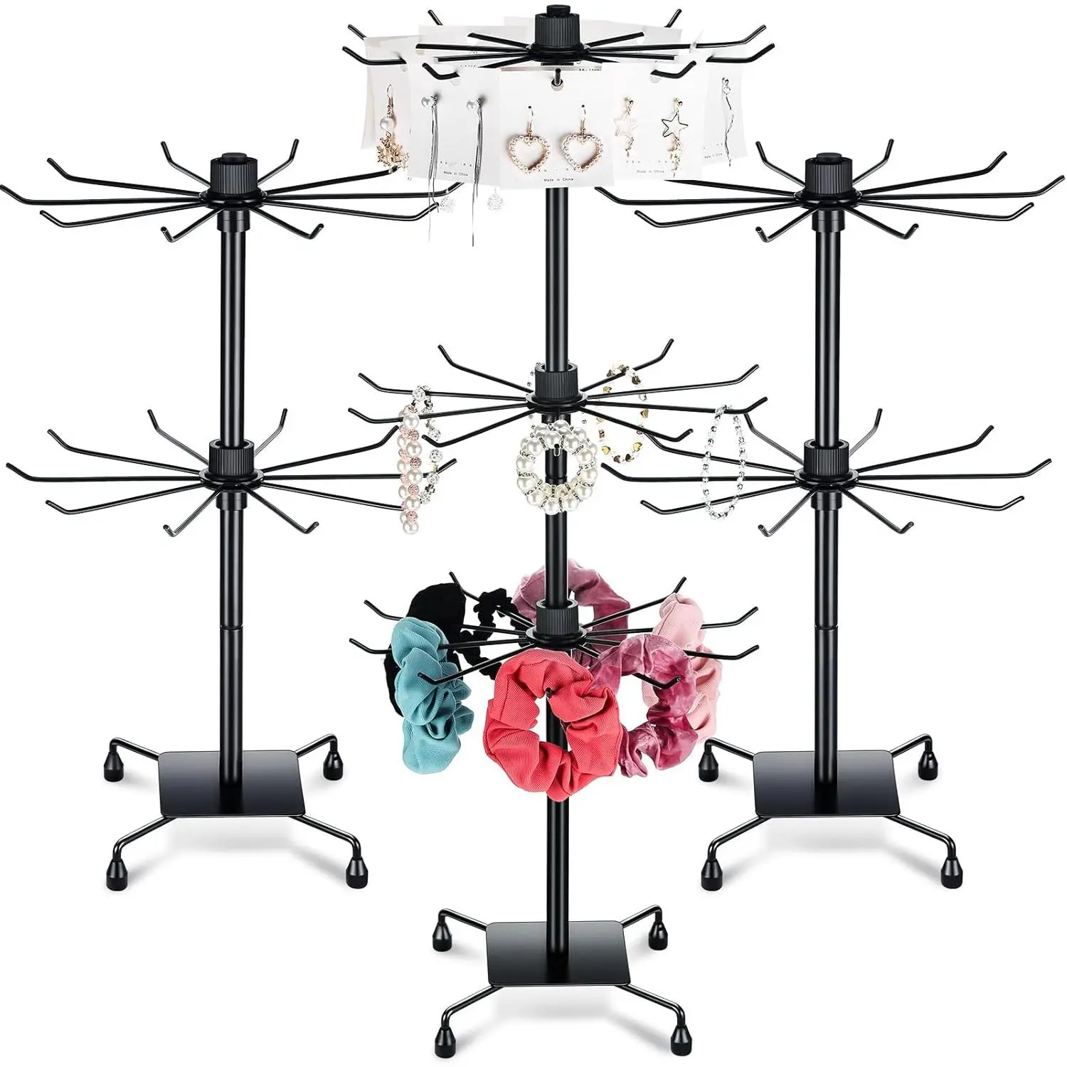 3 Pcs Rotating Jewelry Display Holder 2 Tier and 3 Tier Jewelry Stand Earring Necklace Bracelet Rack with (Black)