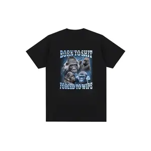Men'S T-Shirt Anime Born to Shit Forced to Wipe Funny Gorilla Graphic T Shirt Fashion Short Sleeve T-Shirt Men Men Casual Oversized T-Shirts