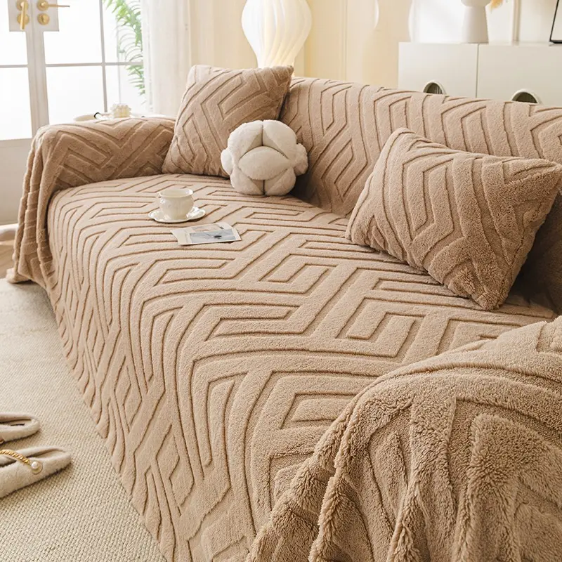 1pc Ultra Soft Textured Couch Cover, Modern Geometric Decorative Sofa Protector Blanket, Cozy Washable Slipcover for Living Room Furniture, Non-Slip Pet Friendly Sofa Cover