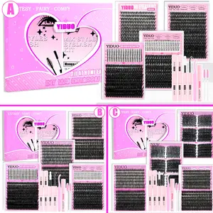 YIDUO 6/8/10-Style Eyelash Cluster Kit, Diy Eyelash Extensions Kit: 40D/60D/80D/Spike/Bottom Lash Clusters; 5-18mm Eyelash Extension Kit (1,086 pieces), D-Curvature; Includes 2 tubes of adhesive and sealer, Eyelash Remover, Eyelash Tweezers, Eyelash Brush