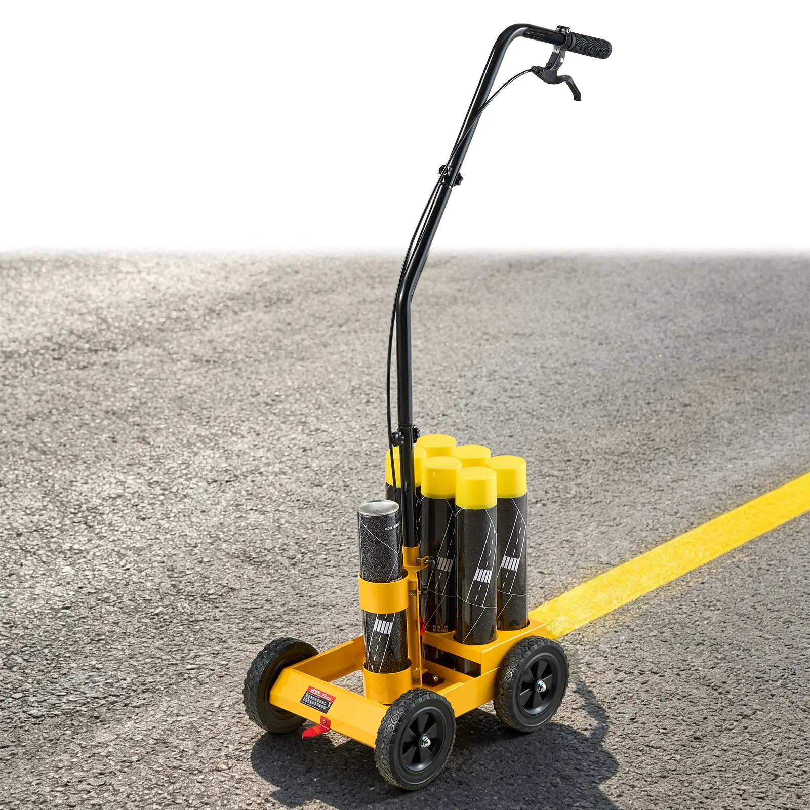 VEVOR Striping Line Marking Machine, 6-Can Parking Lot Striping Machine with 4 Wheels, 2 to 4 in Adjustable Line Width, Carbon Steel, Yellow and Black, Model RFS-600