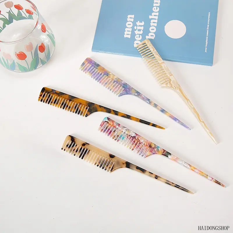 5 pcs Clean Girl Minimal Elegant Acetate Hair Comb, Vintage Colorful Floral Pattern Styling Brush, Cottagecore Girly Vanity Self-Care Accessory For Teen Girls Daily Travel Hair Care Outfits
