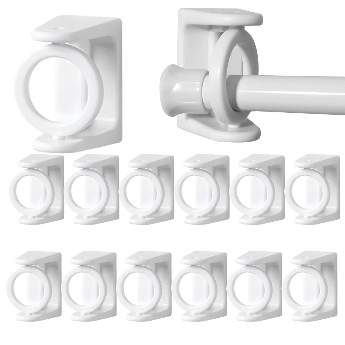 Heavy Duty Curtain Rod Holder, Easy-Install No-Drill Curtain Rod Holder, 360° Flexible Adhesive Backed Curtain Rod Holder for Home & Office, Adhesive Mount.