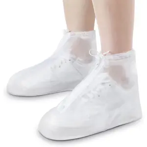 2 Pairs Rain Shoes Cover Waterproof Shoe Covers Reusable Protectors Covers High Top Snow Boots Galoshes Overshoes  Men Women Outdoor Cycling Camping Fishing(Large,White)