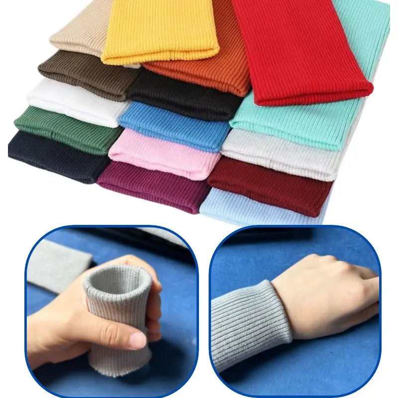 2-Pack Colorful High Elastic Seamless Ribbed Sleeve Cuffs, 20x6.5cm, Thick Stretch Knit Fabric, DIY Sewing Supplies, Clothing Accessories
