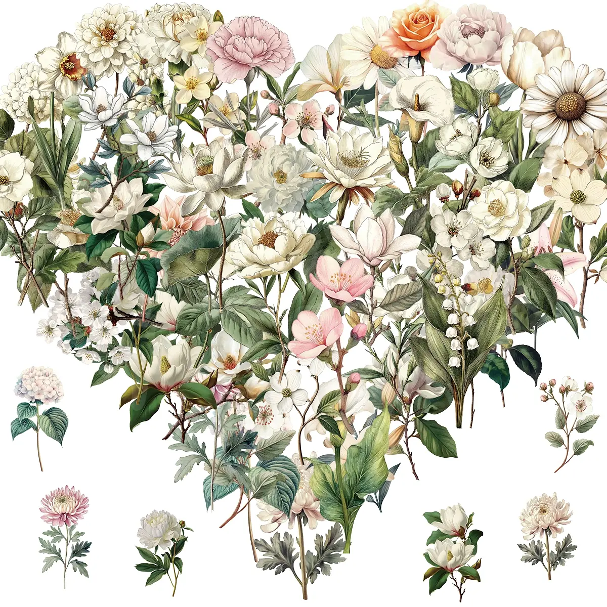 50 PCS Retro Flower Stickers Aesthetic Pastel Stickers for Scrapbooking, Water Bottle & Craft, DIY Sticker