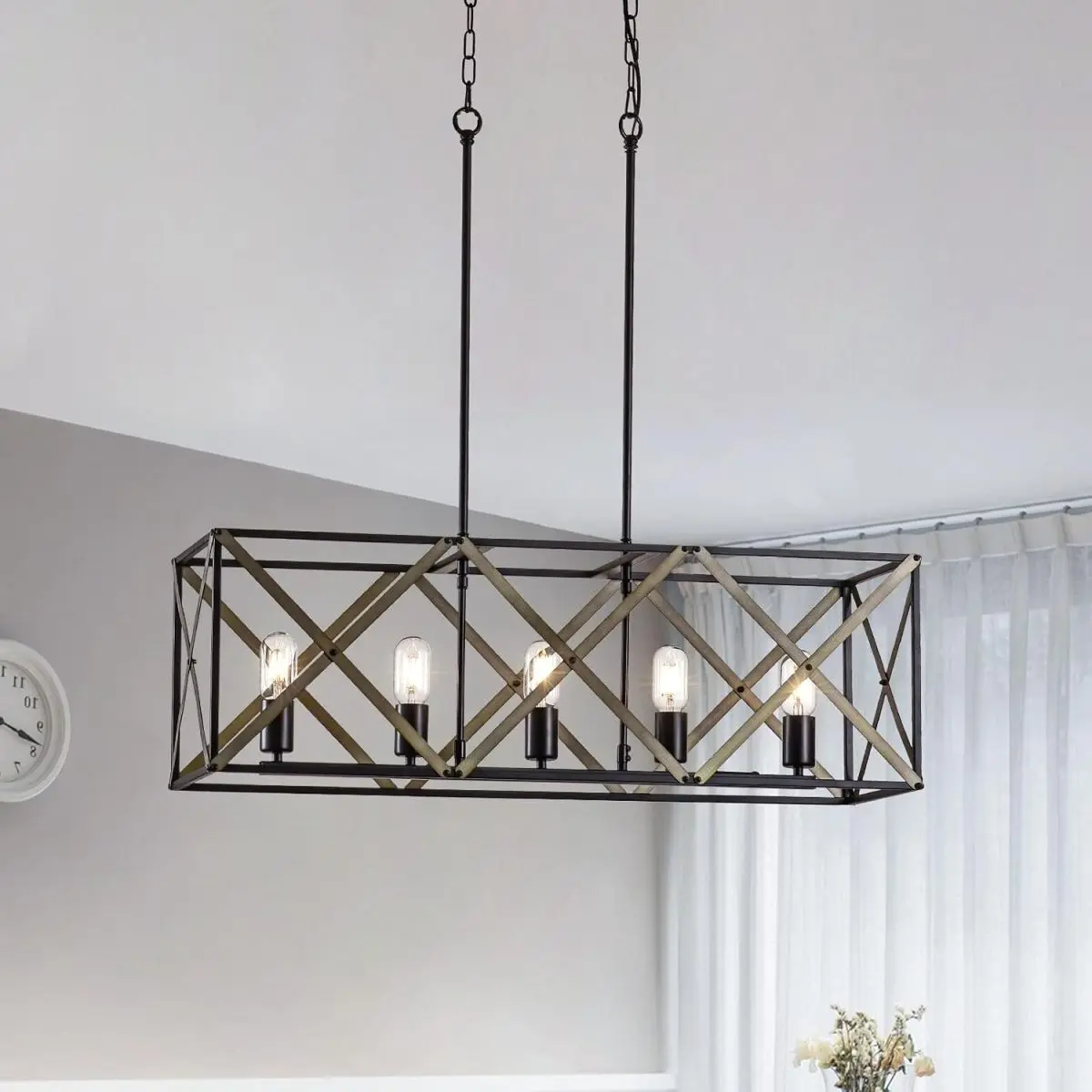 33.7''W Small Chandelier, 5-Light Chandeliers for Bathroom, Modern Pendant Lighting for Girls Room Dining Room Closet Kitchen Island