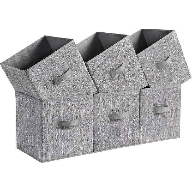 Storage Cubes, 11-Inch Non-Woven Fabric Bins with Double Handles, Set of 6, Closet Organizers for Shelves, Foldable, for Clothes,Gray UROB26LG