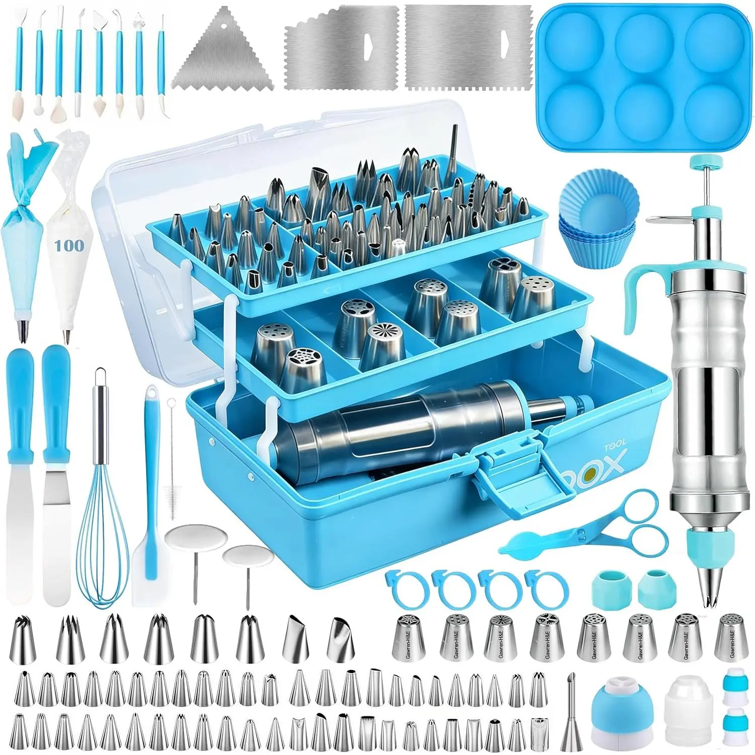 209 PCS Cake Decorating Kit with Dessert Decorating Syringe Set, Baking Supplies with Storage Case, Icing Piping Bags and Tips Set, Frosting Fondant Bakery Set for Beginners