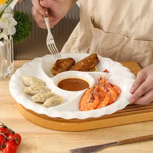 Ceramic Sectional Steaming Tray, Halving Dish, Snack Fruit Plate, Food Bowl, Ceramic Steaming Tray, Round Windmill Slimming Plate