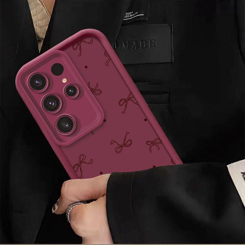 Fashionable Full-Coverage Bowknot Phone Case, Compatible with Samsung Galaxy S24, S22+, , S25, S23+ Plus  Artistic Matte Texture Design, with Lens Protection, Shockproof Soft Edges, Compatible with iphone 11 12 13 14 15 16 17 air plus pro max