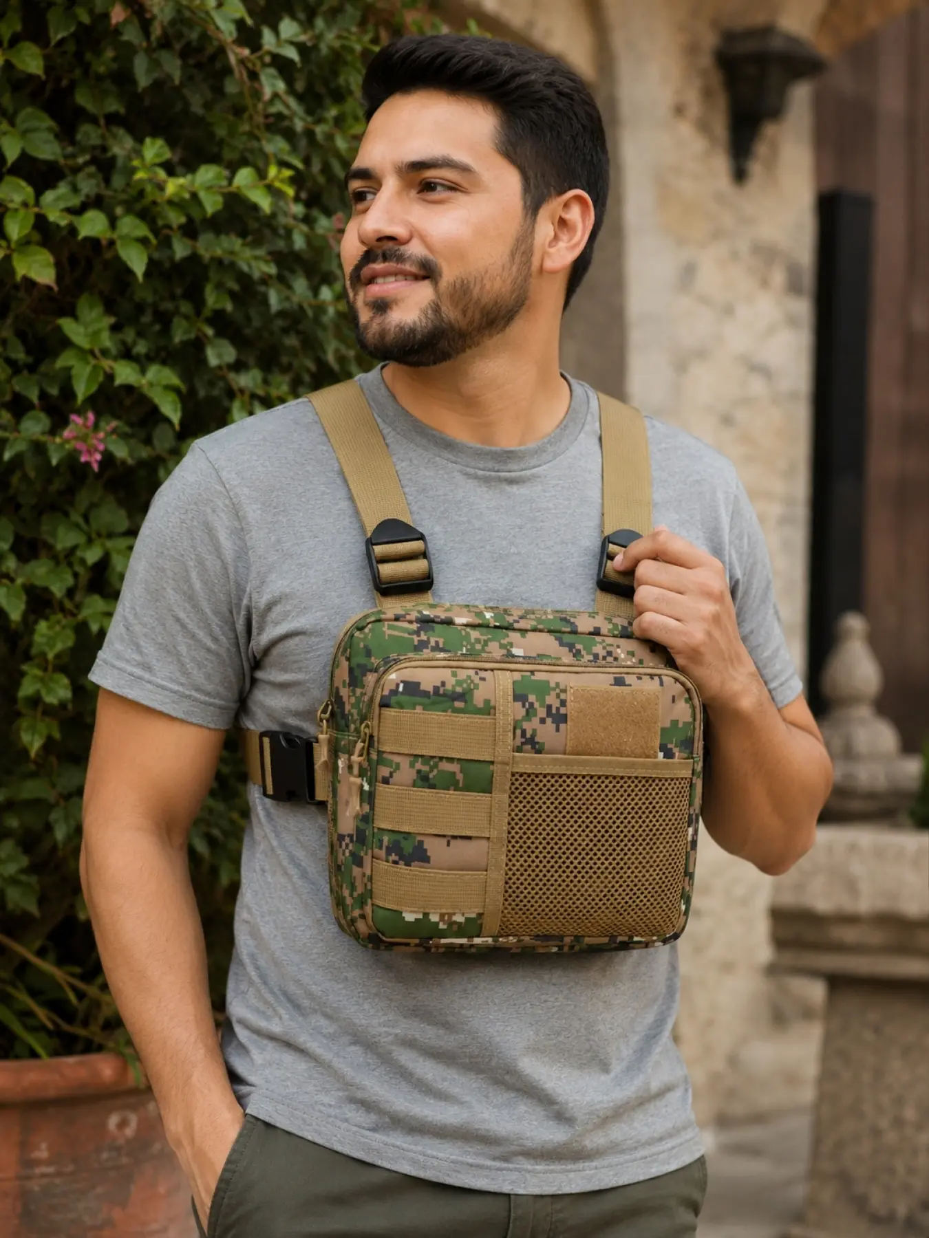 Tactical Chest Bag Outdoor Camouflage Sling Backpack Waterproof Lightweight Multi Pocket Utility Chest Pack Adjustable Strap for Hiking Running Cycling Camping Hunting Fishing Travel Streetwear Fashion Sports Chest Bag Gift for Boyfriend Husband Dad