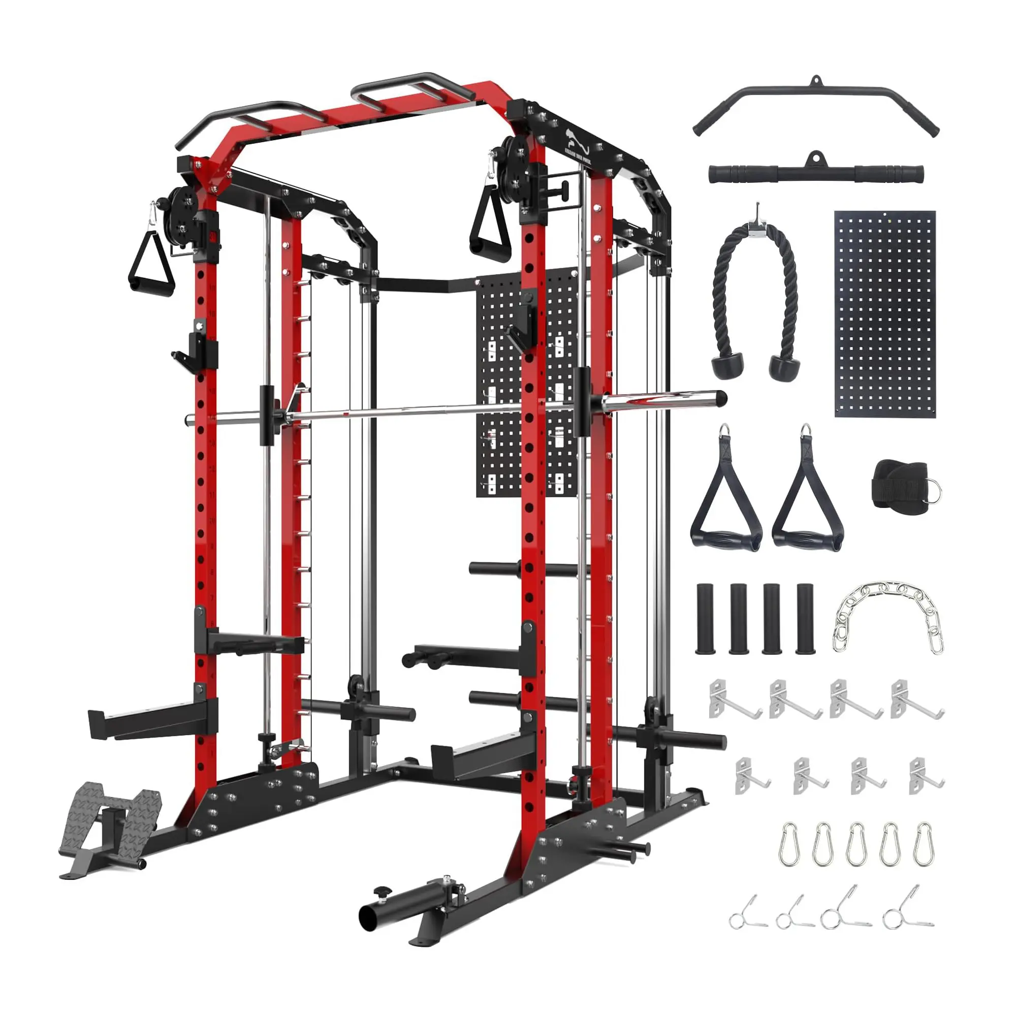 Garvee Power Cage Smithmachine - 2400 LBS Superior Multi-Functional All-in-One Power Rack with Cable Crossover, Squat Rack for Home Gym with LAT Pulldown System, Home Gym Equipment