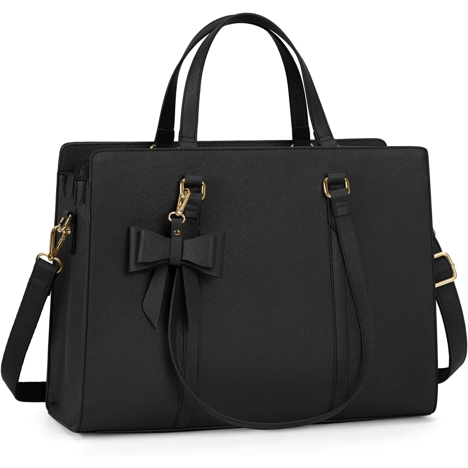 Laptop Bag for Women 15.6 inch Laptop Tote Bag  Leather  Bag Large Lightweight Briefcase Professional Business Office Work Bag Black