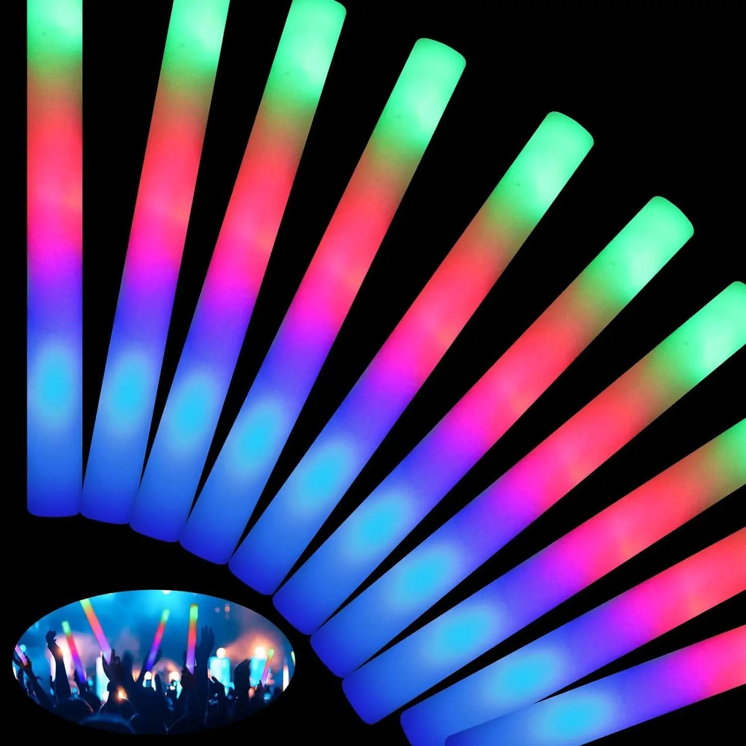 46 PCS Foam Glow Sticks with 3 Modes Colorful Flashing, Foam Light Up Sticks, LED Light Sticks, Glow Sticks Pack for Halloween, New Year, Wedding, Raves, Concert, Christmas