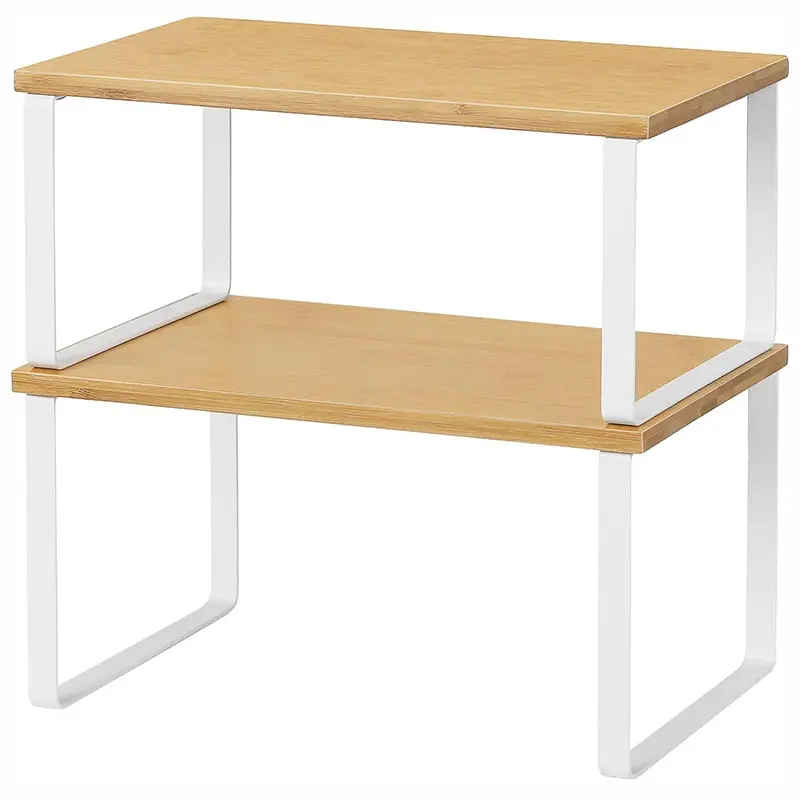 Kitchen Cabinet Storage Rack, 2 Counts Bamboo Shelf with Legs, Stackable Desktop Storage Rack, Home Organizer for Kitchen Bathroom