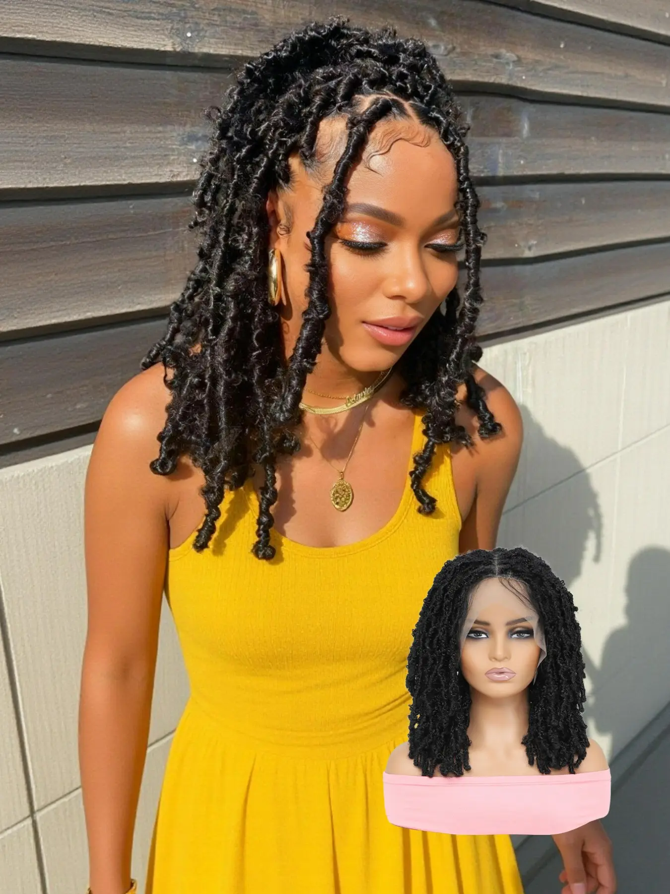 14-Inch Short Full Lace Braided Wig, Natural Black, Synthetic Twist-Braid Faux Locs Wig; Suitable for Daily Wear, Parties, Music Festivals, Halloween, and Carnivals.