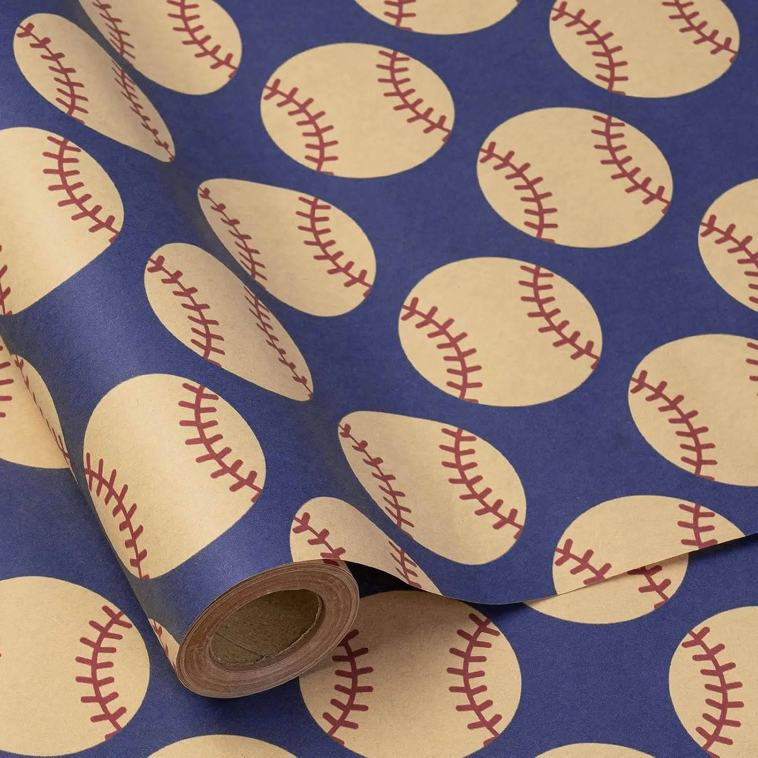 Baseball Wrapping Paper Roll for Men Boys , Mini Roll,   Baseball Theme Design Navy   Wrap Paper for Birthday,  Day,  Party, 17 Inches x 16.4