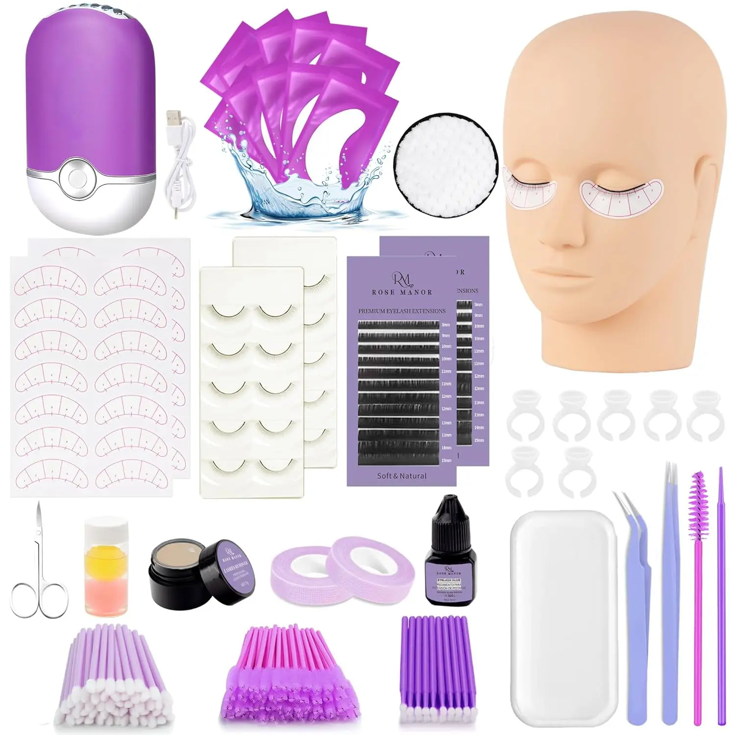 Lash Eyelash Extension Kit, Lash Kit  Eyelash Extension , with Mannequin Head, Individual Lash Glue, Eyelash Remover, Fan, Lash Extension Supplies Tools  Practice Training