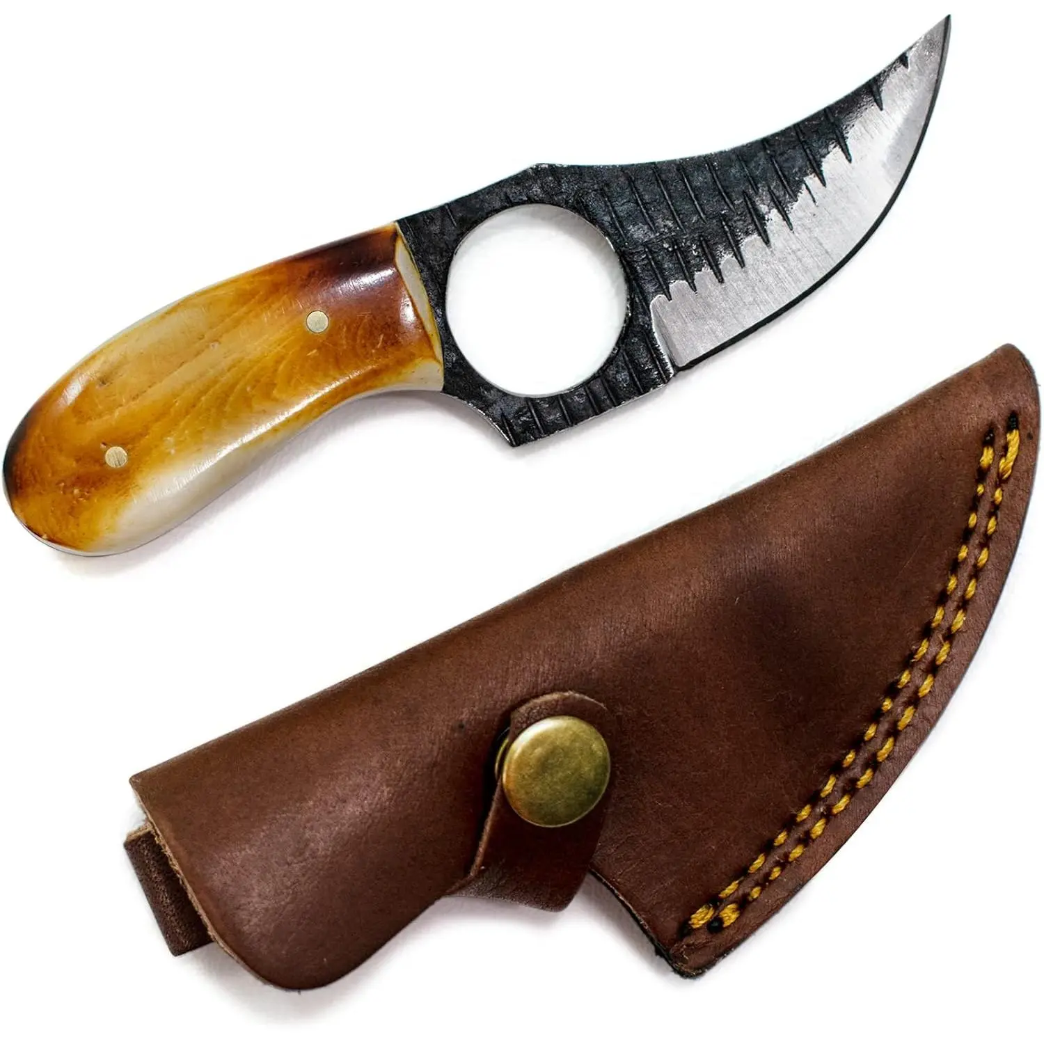 Knives Skinning Knife Carbon 1080 Steel | Small Handmade Hunting Fixed Blade | Burnt Bone Handle Knife with Leather Sheath | 3 Inch Blade Outdoors Camping Gear