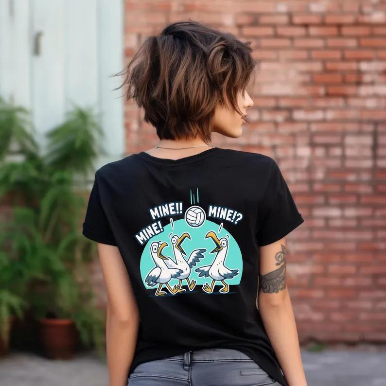 Funny Bird Playing Volleyball Shirt - Seagulls Beach Unisex T-Shirt - Sarcastic Volleyball Apparel, Volleyball Graphic Tee
