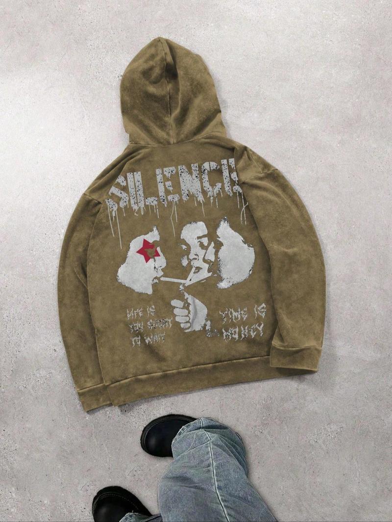 Men's Regular Fit Graphic Print Hoodie, Casual Comfy Hooded Sweatshirt for Daily Wear, Men's Clothes for Winter, Cotton