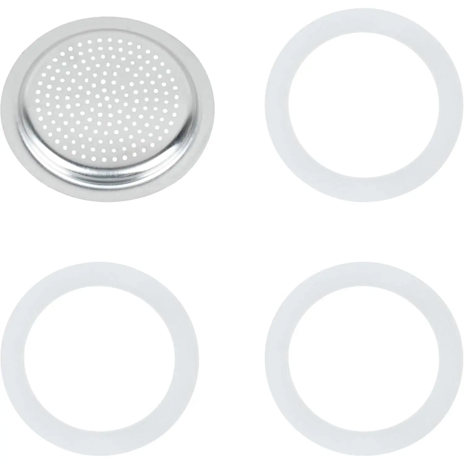 Silicone Sealing Ring Aluminum Replacement Filter 1 Cup For Stove Top Espresso Maker Replacement Filler Parts Set Includes 1 Filter and 3 Upgraded Silicone Fings
