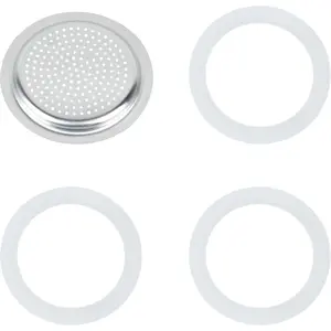 Silicone Sealing Ring Aluminum Replacement Filter 1 Cup For Stove Top Espresso Maker Replacement Filler Parts Set Includes 1 Filter and 3 Upgraded Silicone Fings