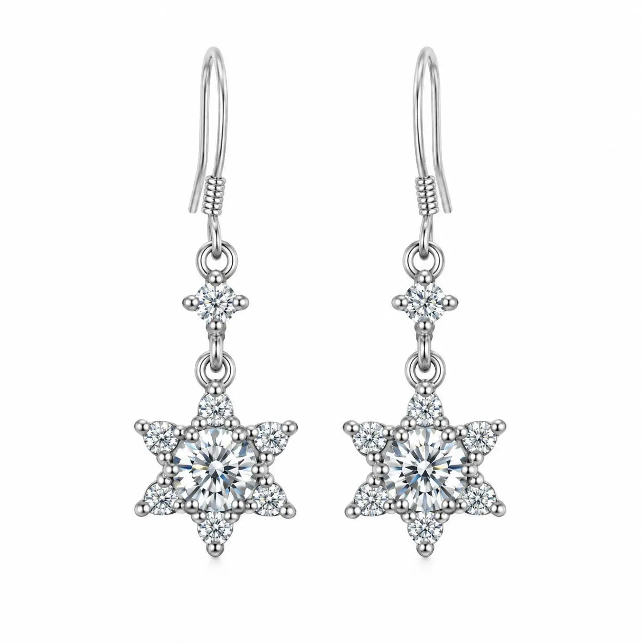 Loveden StarlightDrop Moissanite Drop Earrings for Women, Hexagram Star Dangle Hook Earrings, Silver Gold Two-Tone Brilliant Cut Sparkling Celestial Jewelry for Wedding Party Daily Gift, MS40