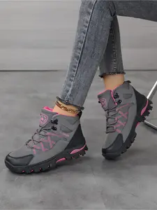 A Pair of Fashion Women's High-Top Outdoor Hiking Boots, Non-Slip Wear-Resistant Platform Work Boots, Waterproof Trekking Sneakers for Autumn & Winter Mountain Climbing, Suitable for Daily Casual Outfits