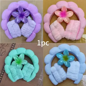 Egg Flower Bubble Cloth Flannel Sponge Face Washing Waterproof Headband Hair Clip Set, Cloud Headband Accessories, Comfortable and Practical