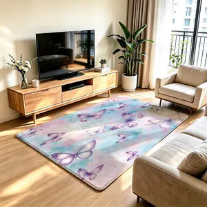 1pc Watercolor Dream Butterfly Print Rectangular Floor Mat, Large Area Rug for Hotel Bedroom Living Room Sofa Bedside, Non-Slip Aesthetic Room Art Home Decor, Ideal Gift