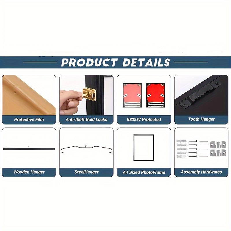 [UV Protection Jersey Display] 2pcs Sports Jersey Display Case Bundle - Shadow Box Frames - 98% UV Protection, Hangers, Acrylic Cover, And Valet Pinboard