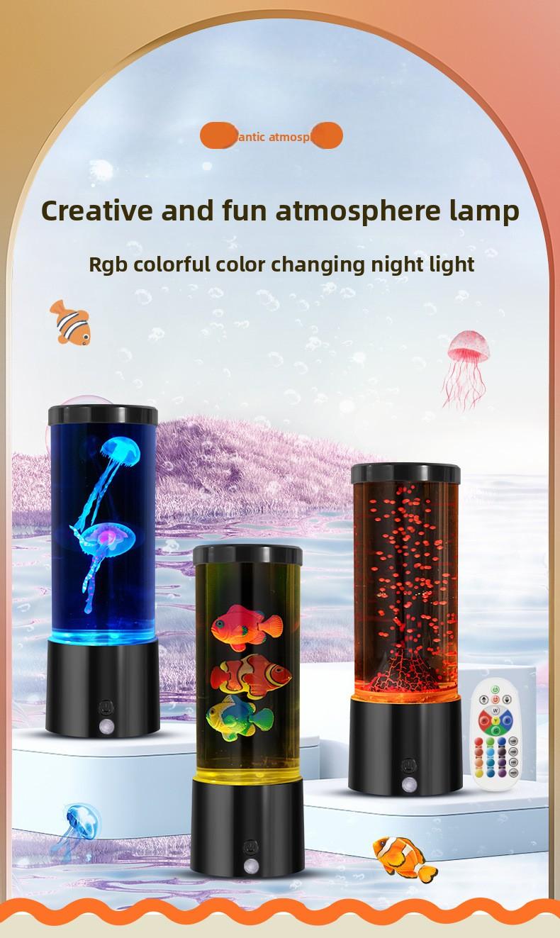 Aquarium Light Jellyfish Small Fish Volcano 3 Options RGB LED Remote Control Fish Tank Decorator Night Light Aquarium Decoration Pet Gift